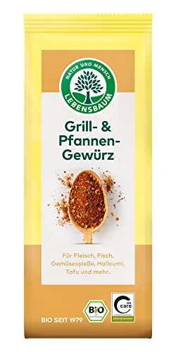 Lebensbaum Grill- Und Pfannengewürz, Bio-Gewürz für Fleisch, Fisch, Gemüsespiesse, Halloumi & Tofu mit würzig-scharfem Geschmack, 50 g