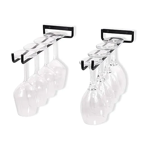 Produktbild Roysmart 2 Stück Weinglashalter, Gläserhalter zum Aufhängen Metall Weingläser Halterung Gläserschiene Halter Unter Schrank Hängendes Weinglasregal für Bartheken, Küchen (Schwarz)