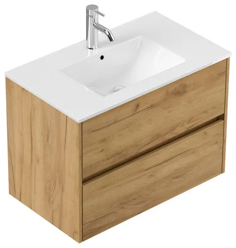 Magnolia Home Waschtisch Taifun 80 cm - Waschtisch mit 2 SoftClose Auszügen in Eiche, bietet täuschend echte Holzoptik und ist kratzfest sowie feuchtigkeitsbeständig - ideal für moderne Badezimmer.