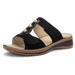 Pantolette Hawaii 38 - Schwarz - Luftige Pantolette mit weichem Lederfußbett und individueller Anpassung durch Klettverschlüsse. Ideal für sonnige Tage und entspannte Stadtbummel, bietet sie perfekten Komfort und einen sportlichen Look.