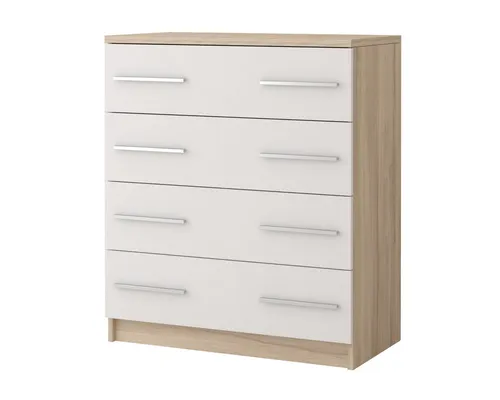 Deine Möbel 24 Kommode OLMO 02 in Weiß/Grau für Jugendzimmer - Praktische Kommode für Kinder- und Jugendzimmer. Mit 4 Schubladen und zeitlosem Design passt sie perfekt in jedes Zimmer. Hochwertige, robuste Materialien garantieren Langlebigkeit und Funktionalität.