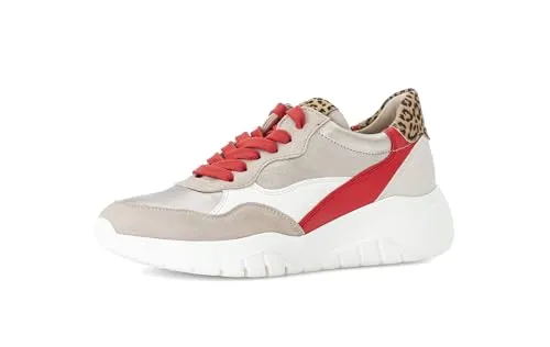 Gabor Damen Low-Top Sneaker - Beige-Flame-Kombi - Damen-Sneaker aus Glattleder mit flacher Leichtzellsohle, ideal für stilvolle Freizeitlooks und hohen Tragekomfort.