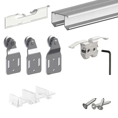 Schiebetürbeschlag SLID'UP 110 - 3 Türen bis 45 kg - Schiebetüren-System für Kleiderschränke, inklusive 300 cm Aluminium-Laufschiene. Leiser Lauf durch kugelgelagerte Rollen und schnelle Montage für individuelle Nischenlösungen.