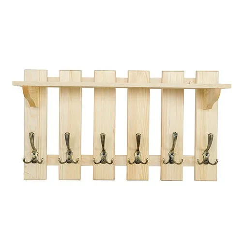Garderobenpaneel 70x40 cm aus massivem Kiefernholz mit 6 Haken - Praktische Wandgarderobe für Erwachsene, ideal zur Aufbewahrung von Jacken und Accessoires. Das moderne Design in Naturfarbe passt perfekt in jedes Arbeitszimmer.