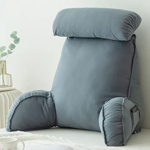Stafeny Lendenkissen mit Armlehnen,Rückenkissen Bett,Fernsehkissen,Lesekissen mit Abnehmbarer Nackenrolle,Ideal als Rückenstütze Beim Lesen oder für Videospiele (Advanced Grey)