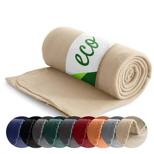 wometo Eco Fleecedecke 130x160 – 100% recyceltes Polyester, ca. 400 g, Anti-Pilling, Kettelrand, Oeko-TEX – beige Sand
