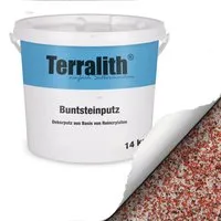 Terralith Buntsteinputz 15kg - Hochwertiger Sockelputz in rot-weiß-schwarz - Putz für Innen und Außen, belastbar und witterungsbeständig, ideal für Sockelverkleidungen und Wandflächen.