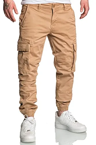 REPUBLIX Herren Jogger Cargo Chino Jeans Hose R7020 Beige W36