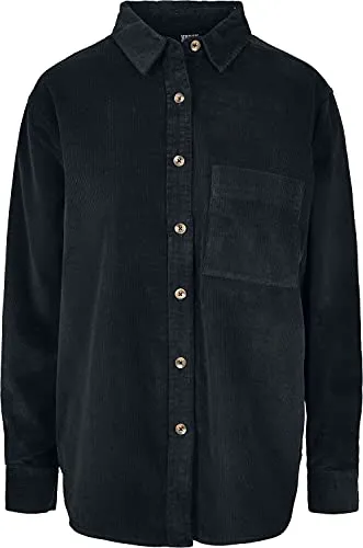 Urban Classics Damen Corduroy Oversized Shirt Hemd - Schwarz, XS - Stylisches Oversize-Hemd aus robustem Baumwoll-Cord für einen lässigen Look. Ideal für modebewusste Damen, die Komfort und Trendbewusstsein vereinen möchten.