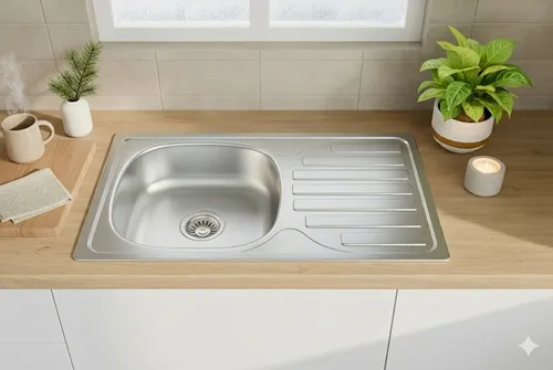 Faizee Möbel Edelstahlspüle Edelstahl-Einbauspüle Küchenspüle inkl. Zubehör-Set 76x44 cm, Eckig, 76/44 cm