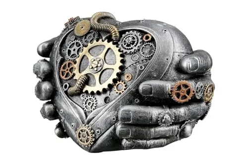 Brillibrum Design Steampunk Deko Figur Herz in Händen Mechanical Skulptur Zahnrad Dekoration Industrial Steam Punk Kunst Herz Figur (Herz in Händen/Variante 20)