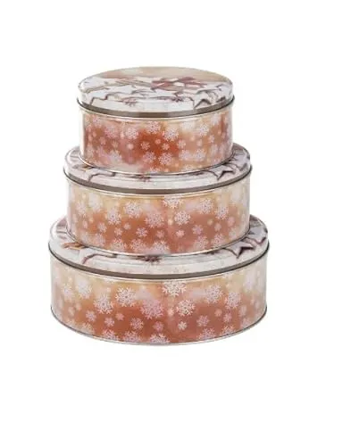 Rungassi Keksdose | Weihnachts-Keksdosen | 3er Set | Rund | Ø14-20cm (Beige)