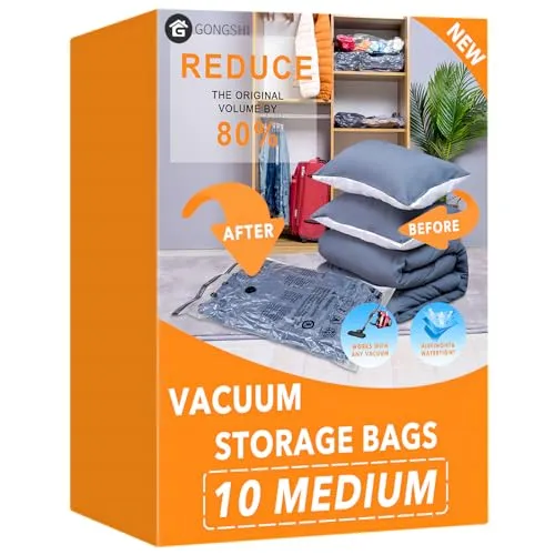 Vakuumbeutel für Kleidung, Bettdecken, Kissen & Matratzen | Platzsparende Aufbewahrungsbeutel, Luftdicht & Wiederverwendbar | Ideal für Reise, Lagerung und Haushalt,10 Medium