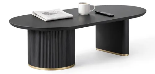 HOOZ Wohnzimmertisch Couchtisch Modern Oval 130x70cm Schwarz mit Goldring - Moderner ovaler Couchtisch von HOOZ – 130x70 cm, 4 cm starke Tischplatte. Ideal für stilvolle Wohnräume, pflegeleicht und stabil. Elegante goldfarbene Details setzen Akzente in Ihrem Zuhause.