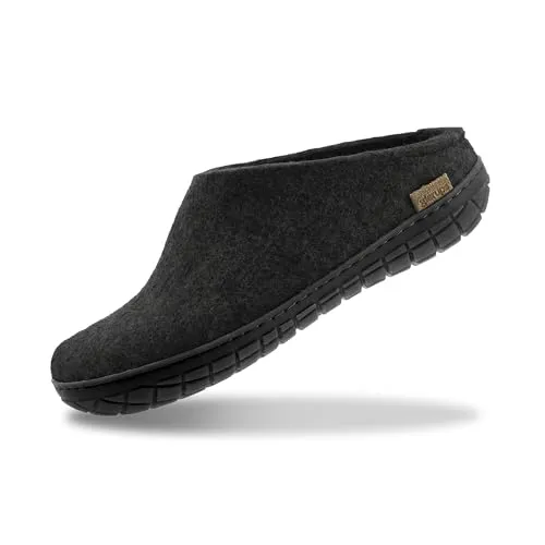 GLERUPS Slip On Hausschuhe Unisex (Schwarz) - Bequeme Hausschuhe aus 100% reiner Naturwolle, mit flexibler Gummisohle für optimalen Komfort und Feuchtigkeitsregulation – ideal für Damen und Herren.