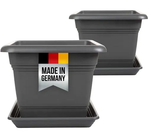 Centi Pflanzkübel Großer Pflanzkübel anthrazit mit Untersetzer (2er-Set)