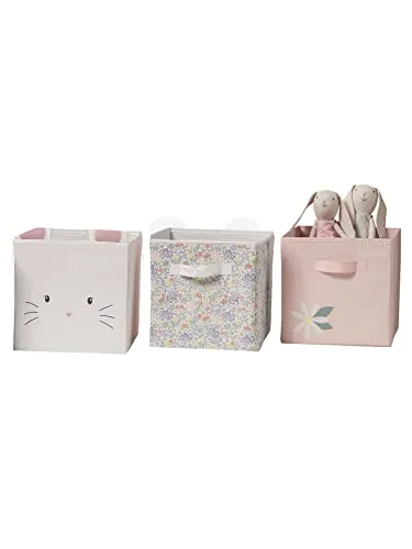 vertbaudet Aufbewahrungsbox 3er-Set LANDLEBEN für das Kinderzimmer - Praktisches 3er-Set Aufbewahrungsboxen aus 100% Polyester in rosa und weiß, ideal für eine ordentliche Kinderzimmergestaltung und vielseitige Nutzung.