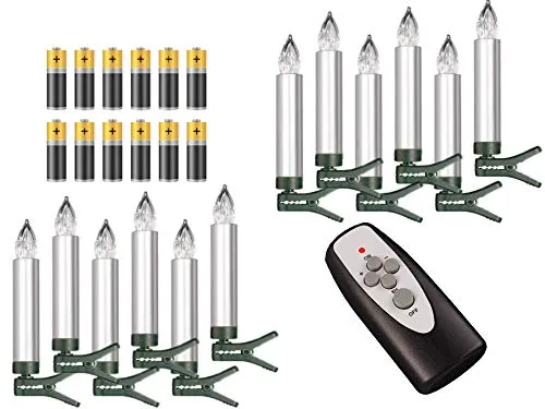 Weihnachtsbaumkerzen kabellos Timer Dimmfunktion Flacker-Modus Farbwechsel Batterien Weihnachtsbeleuchtung für Innen & geschützten Außenbereich (Silber) 12
