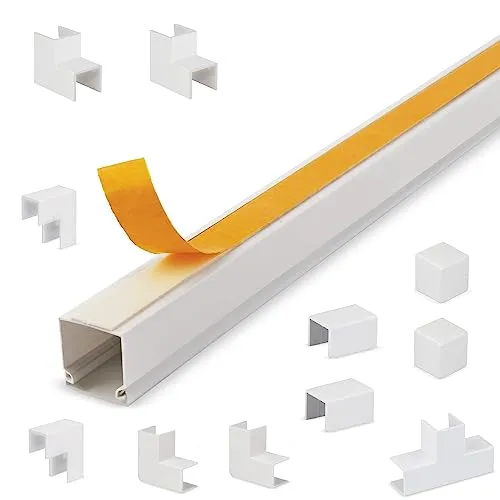 Lion Electric Kabelkanal Weiß Selbstklebend 12x12mm - 4x1m Komplett-Set - Kabelkanäle zur sauberen Versteckung von Kabeln, inklusive Zubehör für einfache Montage ohne Bohren. Ideal für Schreibtisch, Wand und Boden, schützt vor Stolperfallen und sorgt für ein ordentliches Zuhause.