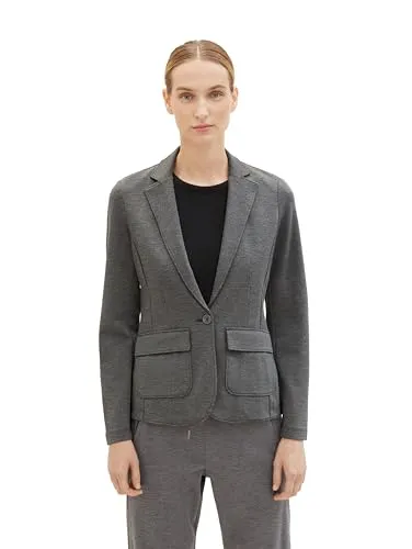 TOM TAILOR Damen Slim Fit Basic Blazer in shady grey melange - Eleganter Slim Fit Blazer aus pflegeleichtem Twill-Gewebe, ideal für vielseitige Anlässe wie Büro, Partys oder Hochzeiten. Bequeme Passform und stylische Melange-Optik für einen modernen Look.
