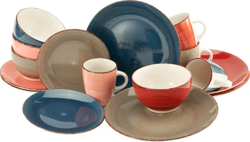 CreaTable Bella Casa COTTAGE 16-teiliges Geschirrset - Tafelservice mit natürlichem Design in warmen Farben, spülmaschinen- und mikrowellengeeignet, ideal für gemütliche Mahlzeiten mit Familie und Freunden.