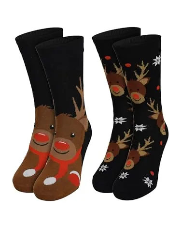 United Labels Weihnachtssocken Rentier für Herren Schwarz (2er Pack) (DE/NL/SE/PL, Numerisch, 39, 42, Regular, Regular, Schwarz)