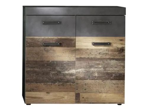 trendteam smart living Indy Kommode - Graphit Grau/Alteiche - Schuhschrank mit Platz für bis zu 16 Schuhpaare, modernes Design und FSC-zertifiziert. Ideal für Ordnung im Flur, Maße: 90 x 89 x 34 cm.