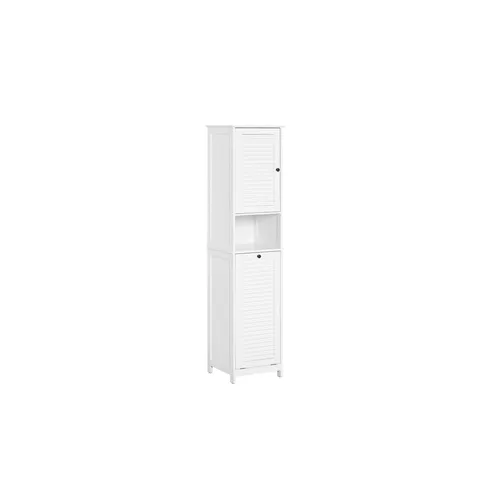 SoBuy BZR124-W Hochschrank mit Wäschesack - Badezimmerschrank mit viel Stauraum und verstellbarem Einlegeboden, ideal für die Organisation von Wäsche und Handtüchern. Zeitloses Design und stabile MDF-Platten für lange Lebensdauer.