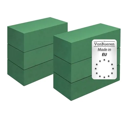 VonBueren 6 x Steckschaum nass Steckschwamm für Blumen | ca. 23 x 11 x 7,5 cm je Blumensteckschaum | Steckmasse zum Basteln | Steckmoos | für Kunstblumen und Frischblumen | Made in EU