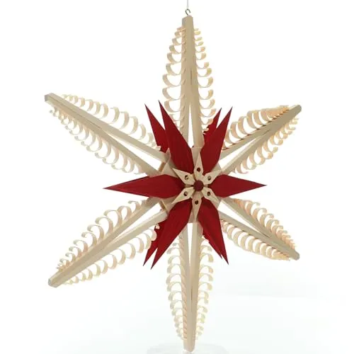 Rudolphs Schatzkiste Fensterschmuck Spanstern Natur mit roten Kieferholzsegementen BxHxT=41x41x40cm NEU Holzstern Weihnachtsstern