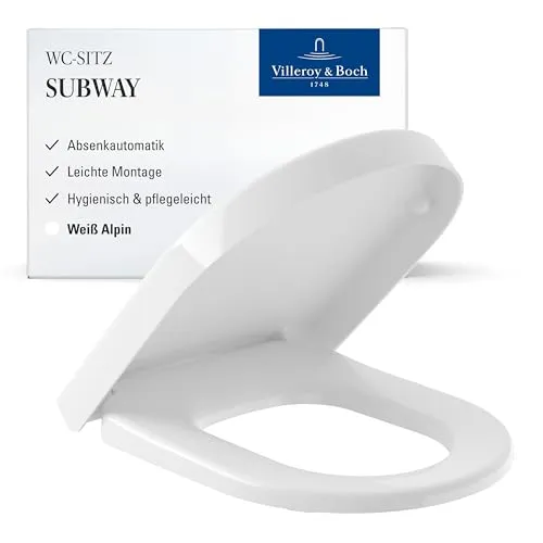 Villeroy & Boch WC-Sitz Subway - Toilettendeckel Weiß glänzend mit Absenkautomatik - Abnehmbarer, bruchsicherer Toilettensitz aus Duroplast - Eleganter Klodeckel D-Form - Original Ersatzteil