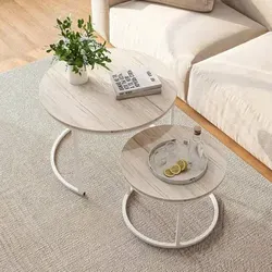 HOJINLINERO Runder Couchtisch 2er-Set Eiche/Metall