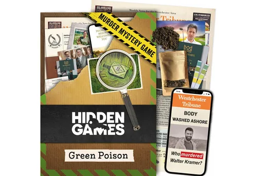 Hidden Games Spiel Green Poison - Detektivspiel für die ganze Familie - Gesellschaftsspiel, das spannende Ermittlungen bietet. Hilf Mr. und Mrs. Bream, den mysteriösen Mordfall in Westerlake zu lösen!