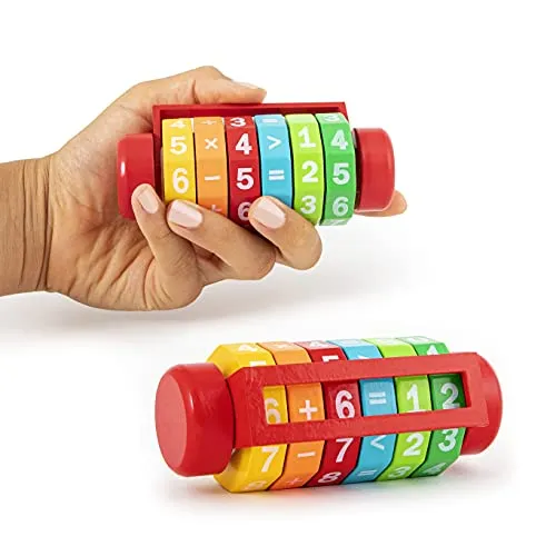 TRENDHAUS 951311 Holz-Rechenrolle, Mathe-Lernspielzeug zum Rechen Lernen für Kinder, Geschenk für Schulanfang & Schultüte, Braun