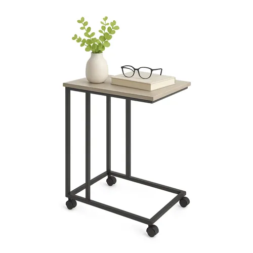 relaxdays Beistelltisch C Form mit Rollen, Schwarz-Grau - Platzsparender Ablagetisch im C-Design mit praktischen Rollen, ideal für Wohnzimmer und Schlafzimmer. Perfekt zum Unterschieben unter Sofa oder Bett!