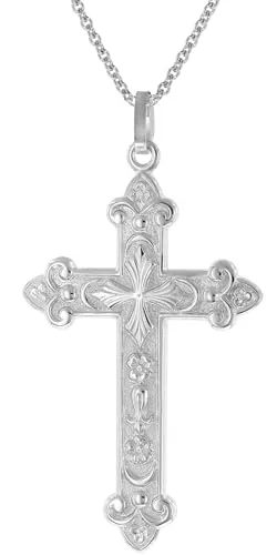 trendor Kette mit Anhänger – 925 Silber Kreuz Anhänger 45 mm - Ketten mit Anhänger, aus hochwertigem 925 Silber, glänzende Optik und ideal für den religiösen Ausdruck.