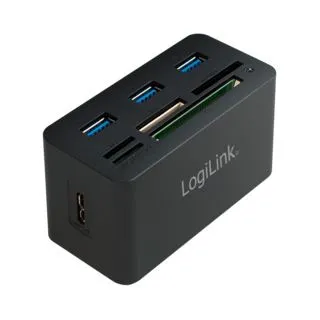 LogiLink USB 3.0-Hub mit AIO-Kartenleser - CR0042 - Kartenleser und USB-Hub in einem, mit 3 USB-Ports und Unterstützung für diverse Speicherkartenformate. Ideal für unterwegs und platzsparend.