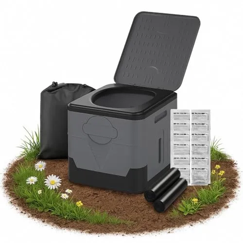 Faltbare Campingtoilette mit Deckel - Tragbare Reisetoilette für Abenteuer - Camping-Toiletten: Ideal für Freiheit und Unabhängigkeit beim Campen, Wandern oder Angeln. Hygienisch und geruchsfrei mit Beutelsystem, inklusive 24 Beuteln und 20 Portionen Gerinnungspulver.