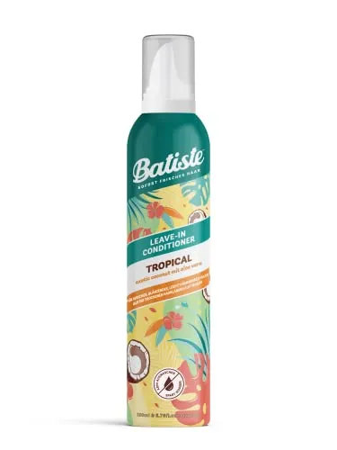Batiste Dry Leave-In Conditioner Tropical 100 ml, Batiste-Haarspülung für Damen mit trockenem Haar, mit Sprühkopf, Haarpflege mit exotischem Kokosnuss-Duft, mit Aloe Vera, Ohne Ausspülen, Vegan