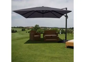 Gastronomie-Ampelschirm MCW-A96 - 3x4m Sonnenschirm mit Ständer - Sonnenschirm aus Polyester/Alu, drehbar und ideal für Gastronomie. Robuste Bauweise mit Kurbelmechanismus für einfache Handhabung.