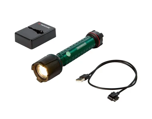Parkside LED Arbeitstaschenlampe PAL 850 A1 - Taschenlampe mit 10 W Akku, stoßfest und spritzwassergeschützt (IP54), ideal für den Einsatz im Freien und mit stufenloser Fokussierungsfunktion.