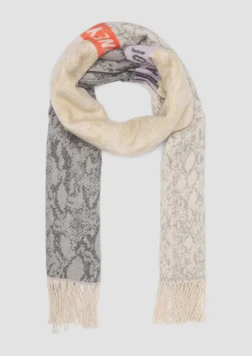 s.Oliver Schal Tuch, Patchwork-Schal mit Fransen - Modeschals: Stilvoller Patchwork-Schal mit Animal-Muster und verspielten Fransen, ideal für jeden Anlass und vielseitig kombinierbar.