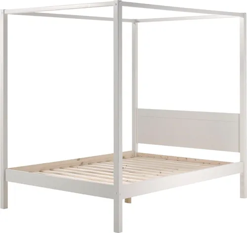 Vipack Himmelbett PINO 140x200 - Weiß - Hochwertiges Kinder- und Jugendbett aus massivem Kiefernholz mit inkludiertem Textilhimmel für eine gemütliche Schlafatmosphäre.