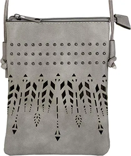 styleBREAKER Damen Mini Bag Umhängetasche Ethno Style und Nieten, Schultertasche, Handtasche, Tasche 02012260, Farbe:Grau