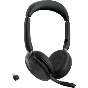 Jabra Evolve2 65 Flex - Stereo-Bluetooth-Headset mit Wireless-Charging-Pad, geräuschunterdrückende ClearVoice Technologie für perfekte Online-Meetings und Telefonate