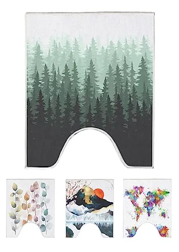 arteneur® - WC Vorleger MIT Ausschnitt 50x60 cm | Badvorleger rutschfest Waschbar bis 40°C | Saugstark & Schnelltrocknend | Fußbodenheizung Geeignet | Weich & Flauschig | WC Teppich Tannenwald