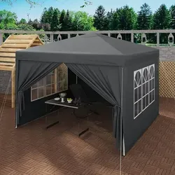 WOLTU Pop-Up Faltpavillon 3x3 m Anthrazit - Robuster Gartenpavillon aus wasserdichtem Oxford-Gewebe mit verstellbarer Höhe, ideal für Events, Camping und Gartenpartys. Leicht aufzubauen und platzsparend zu verstauen.