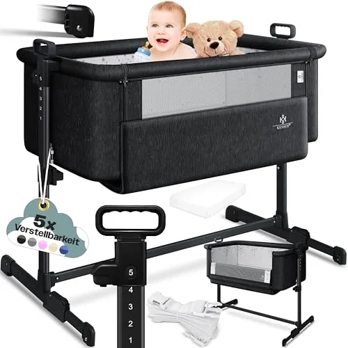 KESSER® Zustellbett Hubi 3in1 - Flexibles Baby Beistellbett - Praktisches 3in1 Baby Beistellbett mit 5-fach höhenverstellbarer Funktion für eine optimale Anpassung. Inklusive komfortabler Matratze und leicht rollbarer Seitenwand für Nähe und Sicherheit. Ideal für Zuhause und unterwegs.