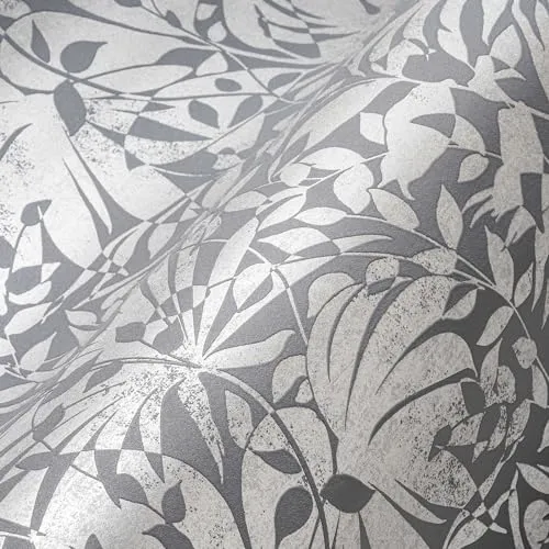 A.S. Création Pflanzen Tapete Grau Silber THE BOS 388314 Vliestapete Tapete Floral 10,05 m x 0,53 m Made in Germany