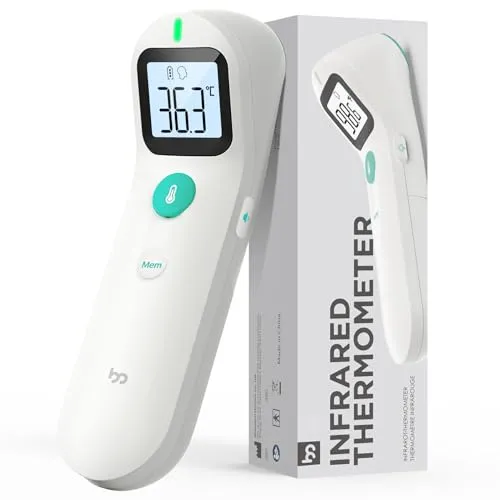 Stirnthermometer Kontaktlos, Fieberthermometer für Baby und Erwachsene schnell und präzis mit Fieberalarm, farbcodierte Temperaturanzeige, weiß